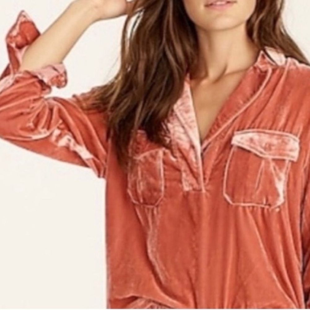 J. Crew Velvet Patch Pocket Popover Top Champagne Gold Soft Crushed Velvet M